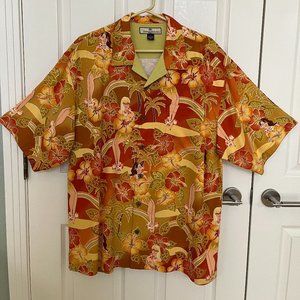 Tommy Bahama Orange Flower Lady Silk Short Sleeve Shirt